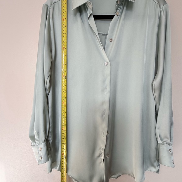 Zara Women's Satin Button Down Shirt - Soft Green - Picture 4 of 8